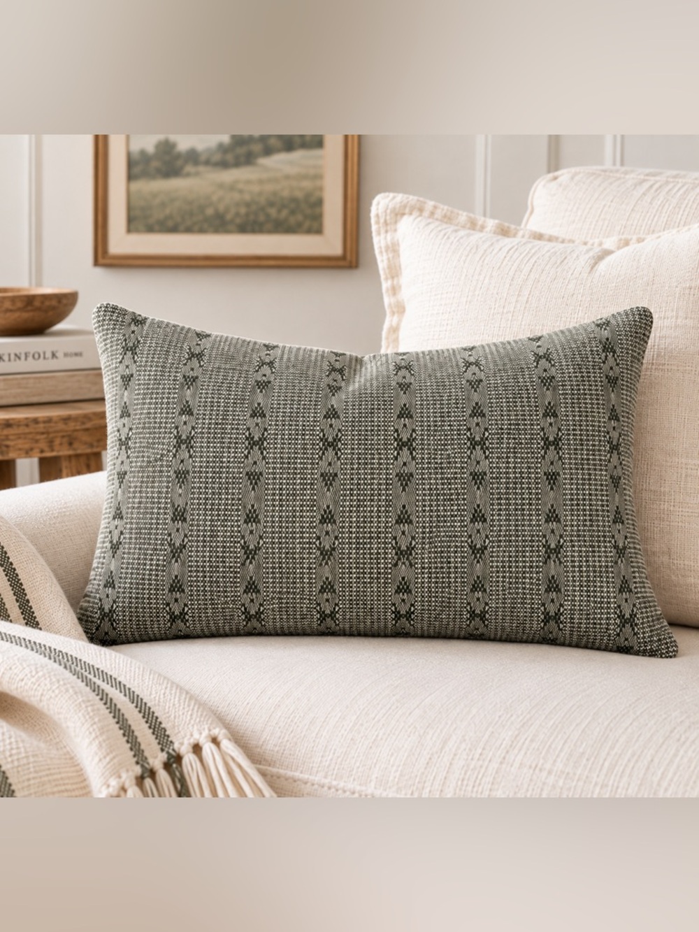 Studio McGee Threshold Moss Geometric Stripe Lumbar Pillow 18x24 Green